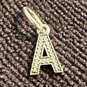 Pandora initial “A” charm, silver with crystals